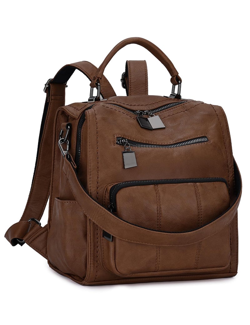 RAVUO Women Backpack Purse, PU Leather Mini Backpack Fashion Shoulder Bag for Ladies Three Ways to Carry (Brown) - Image 1